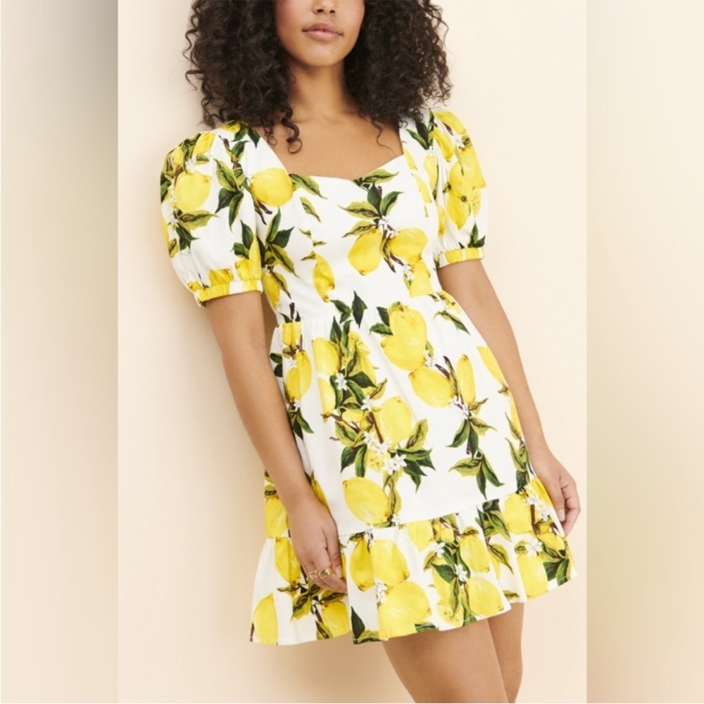 English Factory White Mini Dress with Yellow Lemon Print